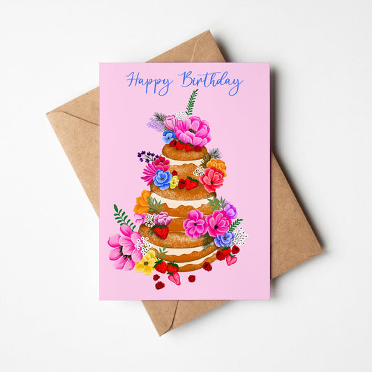 Flower Cake Birthday Card