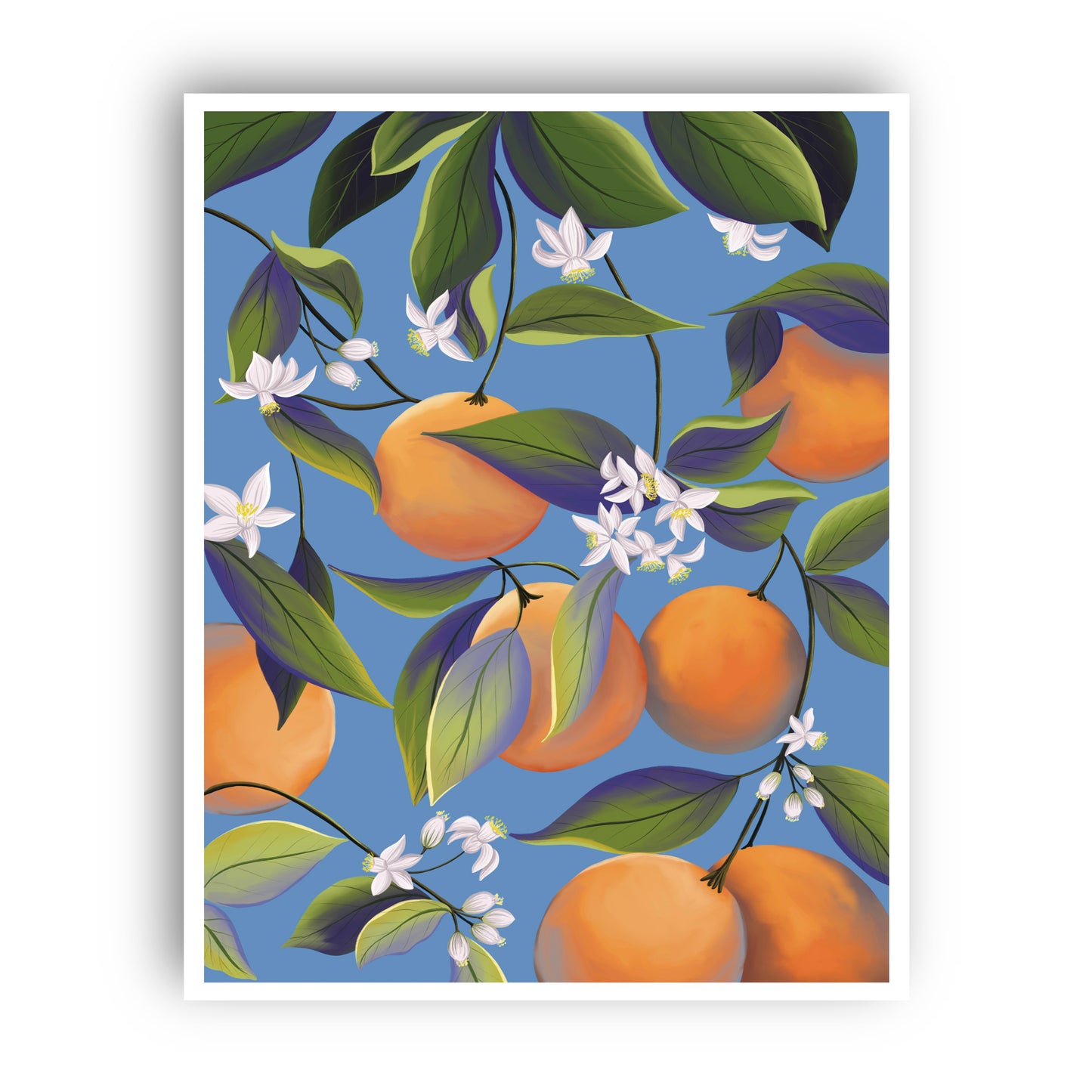 Orange Blossoms In Blue Wall Art Print